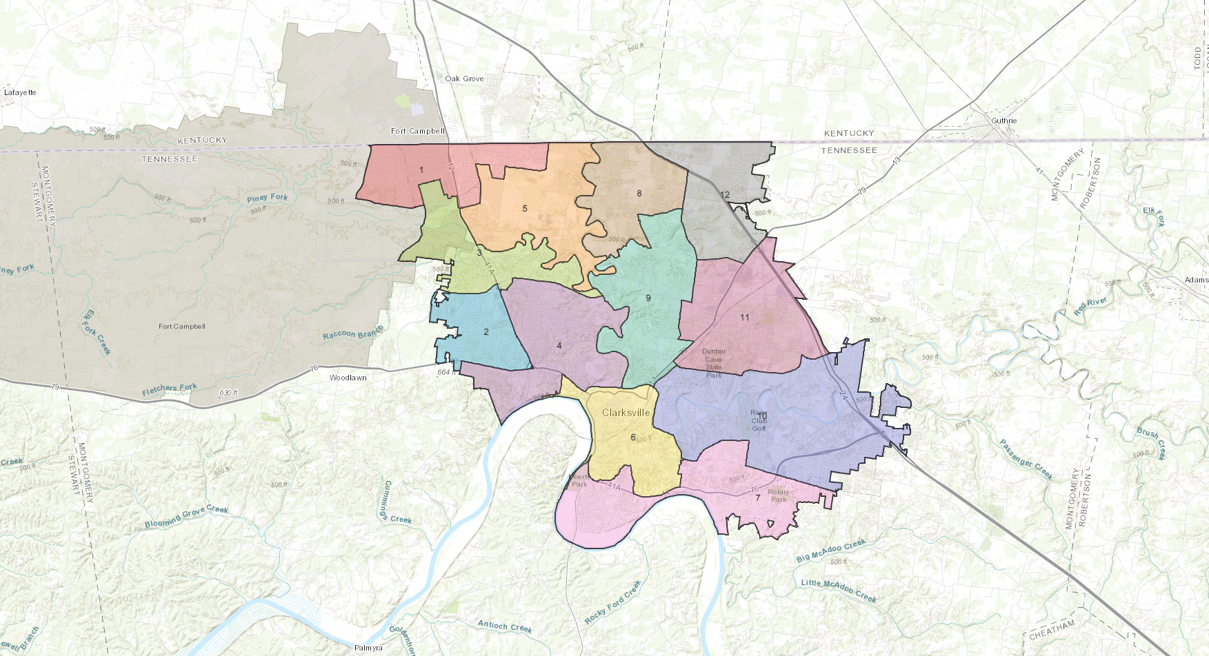 Clarksville City Council wards map image thumbnail